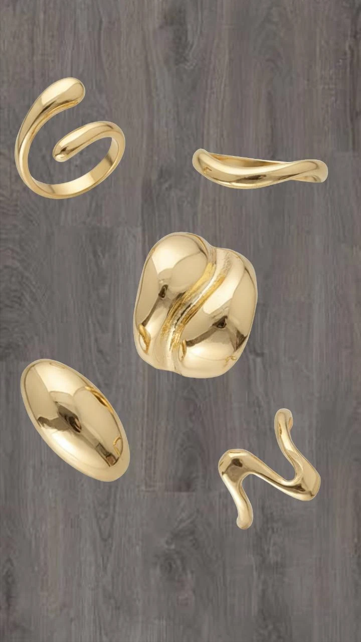 Lote de 5 anéis femininos efeito dourado – Design moderno e minimalista, ajustáveis e tendência – photo 2